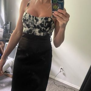 Satin Black mini dress silver floral bust